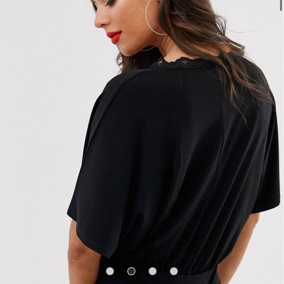 ASOS Angel Sleeve Wrap Lace Trim Bodysuit Size 12 - Picture 5 of 13